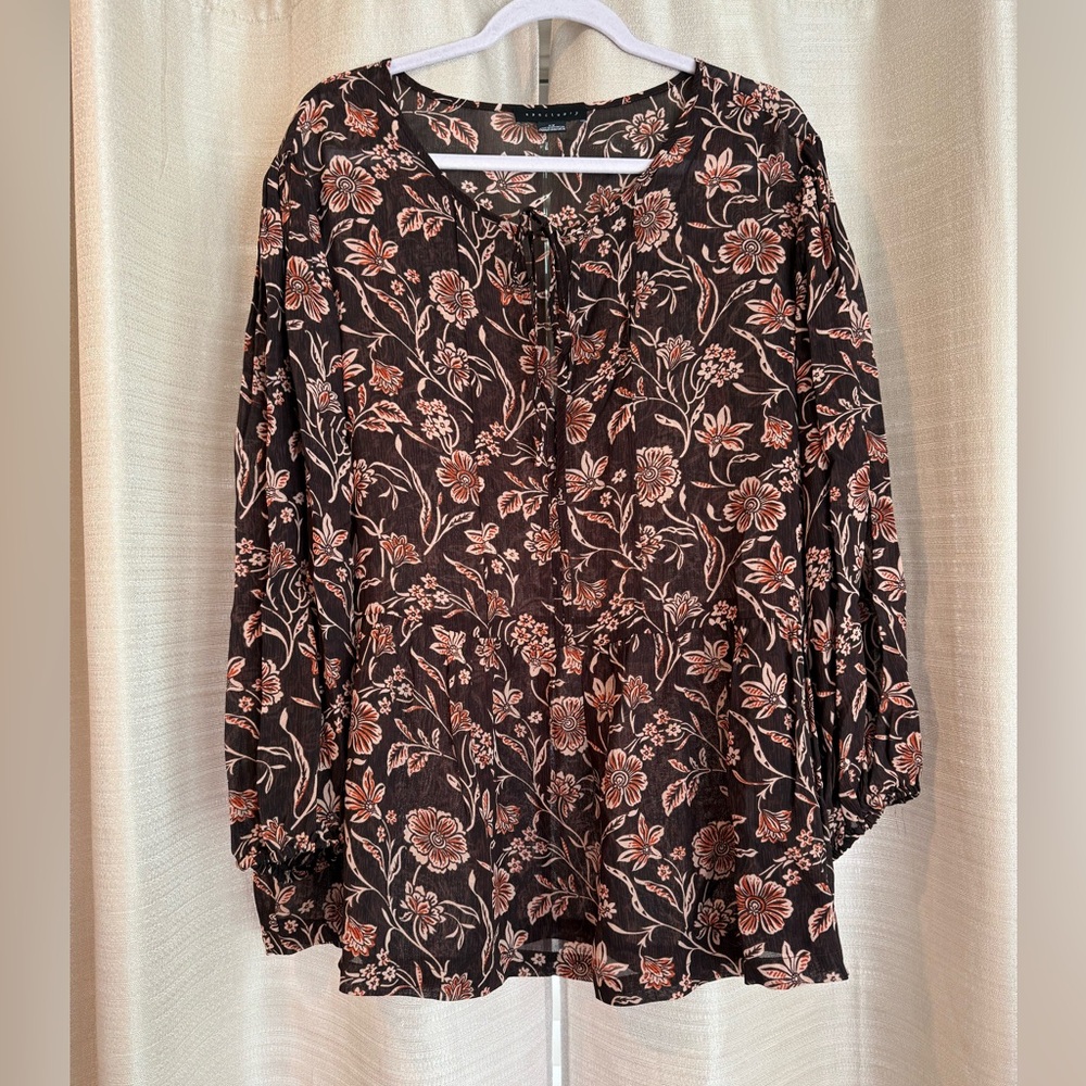 Sanctuary Brown Floral Long Sleeve Blouse Size 2X
